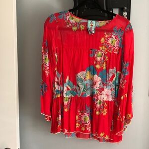 Johnny Was Vibrant Red Floral Blouse